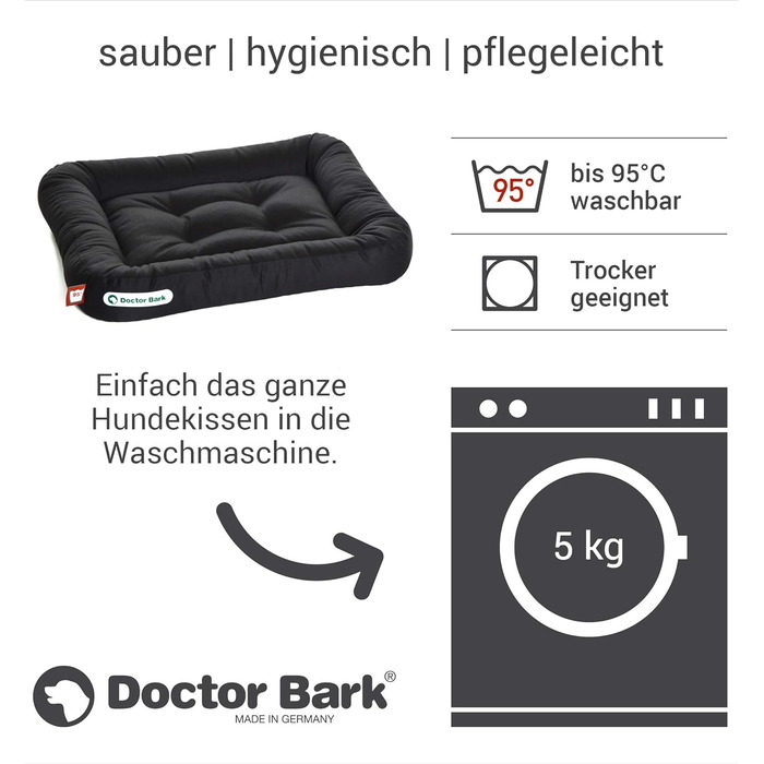 Ортопедична подушка для собак Doctor Bark, 60x55 см, чорна. Зручна, гігієнічна, міцна, 95°C.