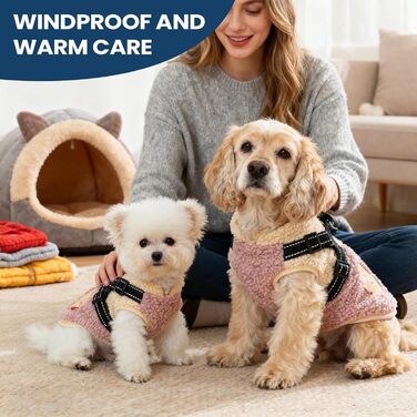 Теплий зимовий одяг для собак | Вітронепроникний, з флісовою підкладкою | Для цуценят та середніх собак | Підходить для прогулянок, спорту та активного відпочинку на вулиці (рожевий та білий)