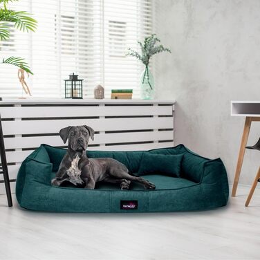 Ортопедичне ліжко для собак Tierlando® Bruce з знімним та пральним велюровим покриттям, ліжко-софа для середніх та великих собак, розмір 130x100 см, колір: Petrol