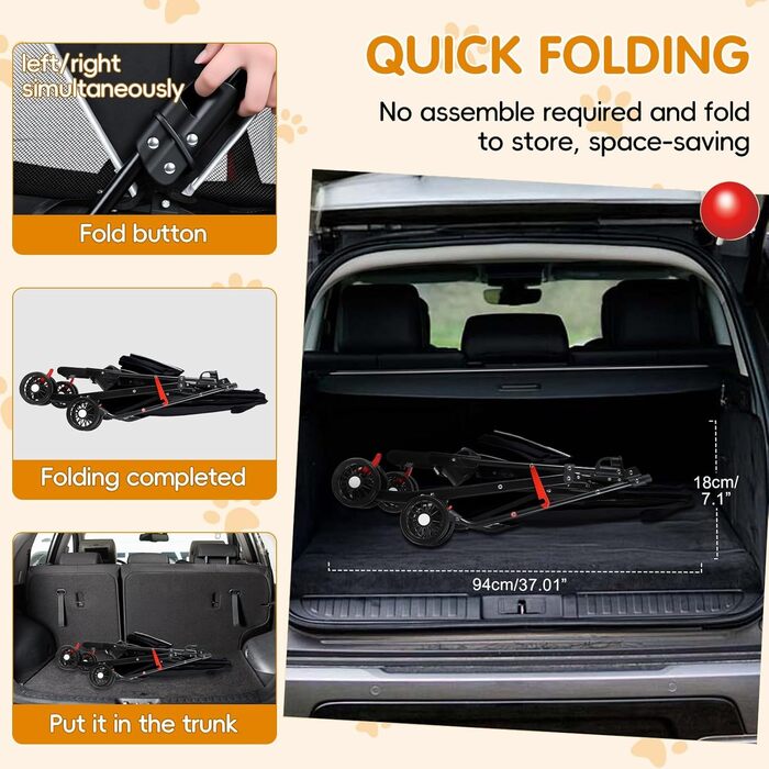 Дитяча коляска для тварин з 4 колесами, легка та складана, до 7,5 кг, з тримачем для напоїв