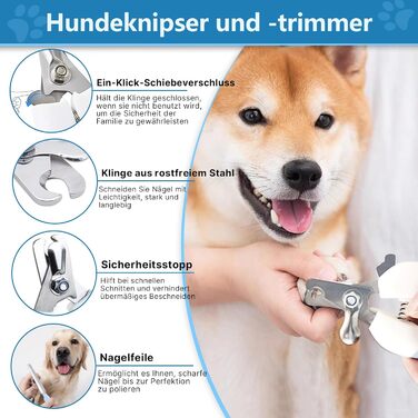 Набір для догляду за тваринами 6 в 1: щітка для собак, гребінець для вичісування підшерстка, тример, гребінець від бліх, щітка для миття | Синій, прямокутний