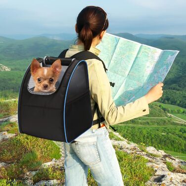 Рюкзак для кота/собаки PETCUTE: переноска-рюкзак для маленьких тварин, зручна для прогулянок, з м'якою підстилкою, зелений (чорний+блакитний)