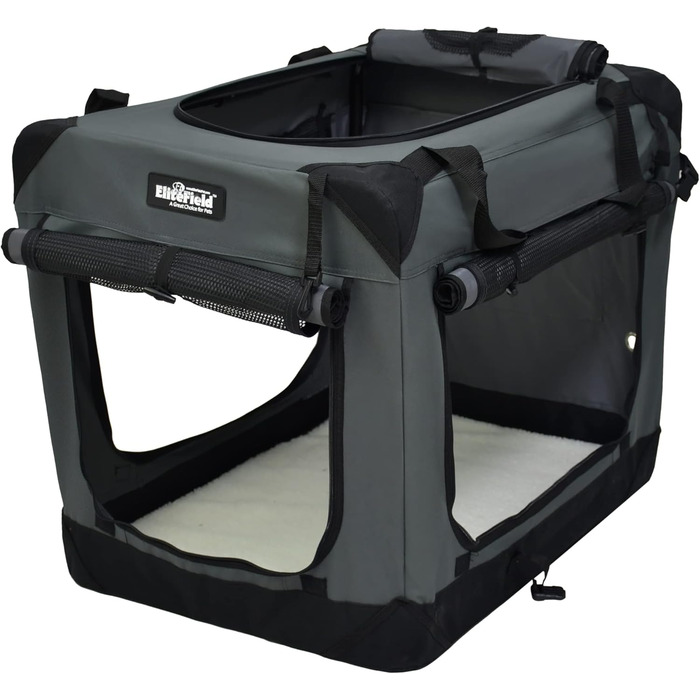 Клітка для собак EliteField з 3 дверцятами, складана, м'яка, з сумкою для перенесення та флісовою підстилкою, для дому та вулиці, 91.4 x 61 x 71.1 см