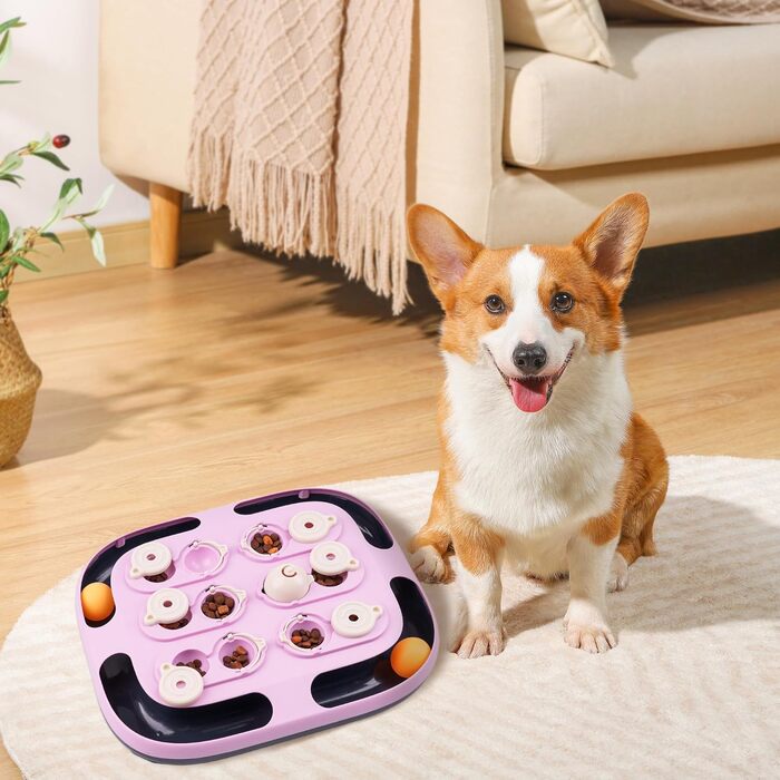 Інтерактивна іграшка для котів LACCEN 2-в-1 з м'ячиком-трекером та дозатором ласощів, пазл-іграшка для кошенят та дорослих котів, фіолетовий колір