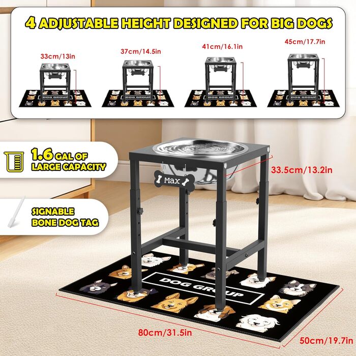 Підставка для годівниці для собак ADENGL з нержавіючою мискою, об'ємом 2.9 л, з антипроливною матю