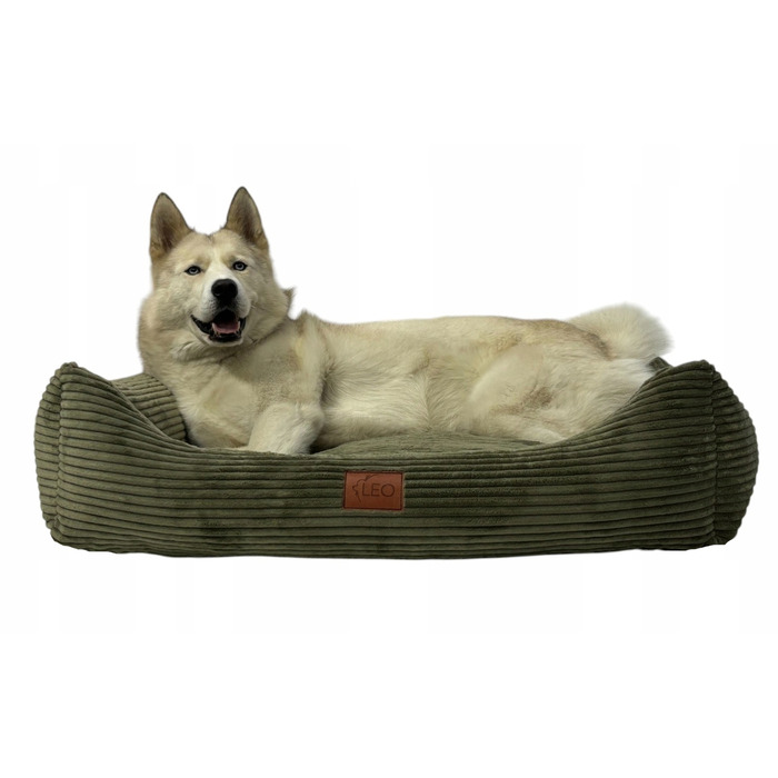 Лежак для собак Leo4dog з вельвету, зі знімним чохлом для прання, колір Оливка, XL 115x90