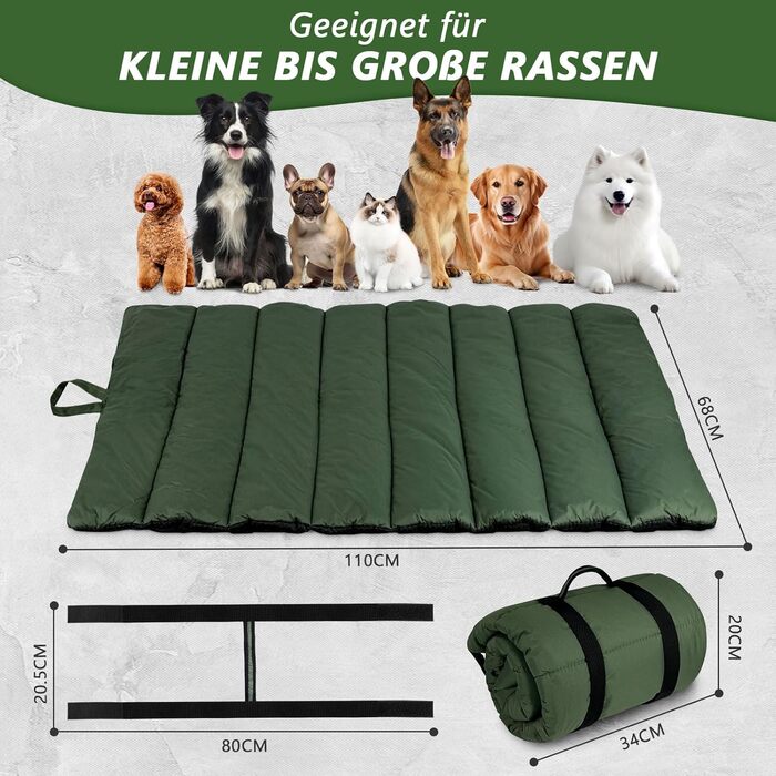 Водонепроникний килимок для собак Lohofrnny 110x68 см, товстий, м'який, з можливістю прання, для подорожей, кемпінгу та відпочинку на природі (оливковий)
