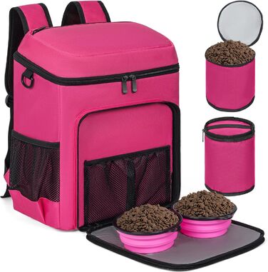 ANILD Рюкзак для собак, сумка для подорожей, TSA-сертифікована, з 2 мисками, органайзером, для походів, кемпінгу, рожевий