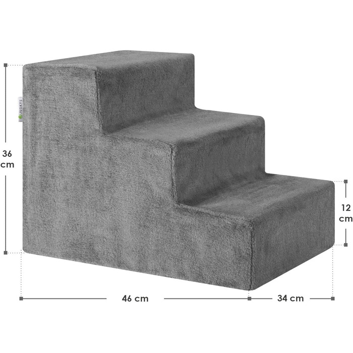 Сходинка для собак та котів Juskys - 3 сходинки, плюшевий знімний чохол, сірого кольору. Підходить для ліжка, дивана, софи та авто