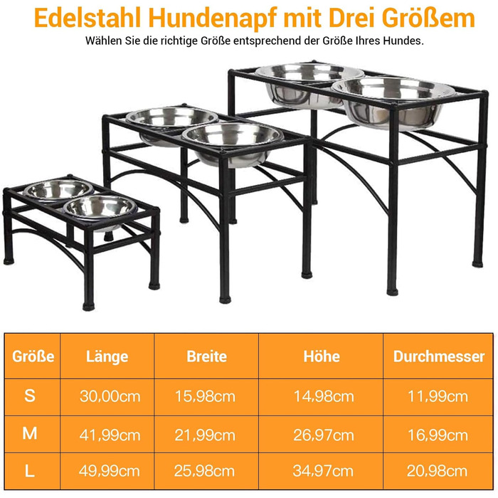 Підставка для мисок для собак TEKEPL - 2 миски з нержавіючої сталі, стійка, антиковзаюча, для води та корму (M)