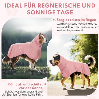 Водонепроникний дощовик для собак з світловідбиваючими смугами та отвором для хвоста - Дихаюча куртка для собак різних розмірів, вітростійка та регульована для собак середніх та великих порід (Рожевий, M)