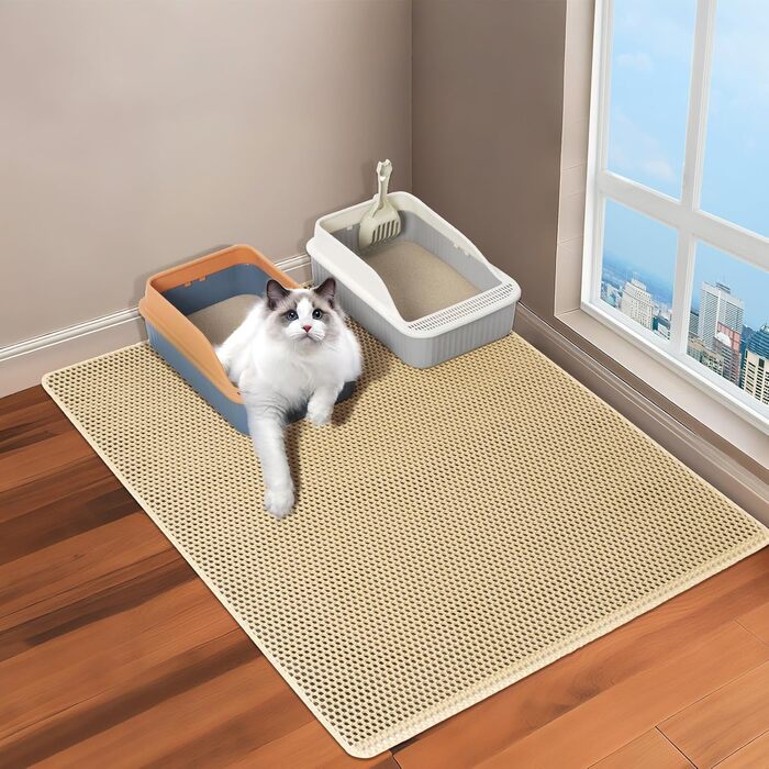 Килимок під лоток для котів, XXL, 119.4 x 91.4 см, вологостійкий, антислизький (Хакі)
