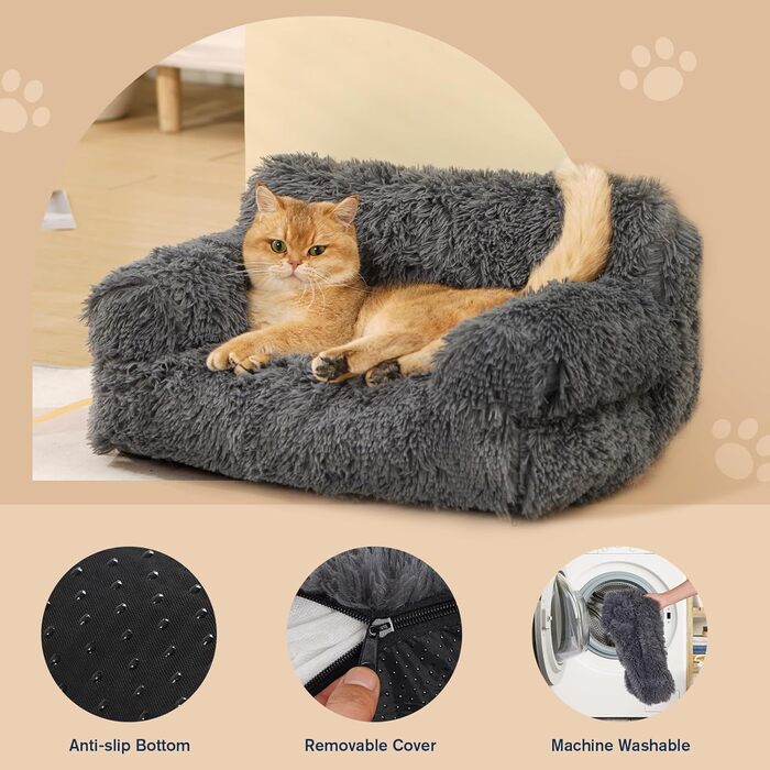 М'яке ліжко для котів Avont Flauschig, знімний та пральний чохол, диванчик для котів та маленьких собак - сірий