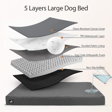 Ортопедичне собаче ліжко Sytopia з тканини для яхт для великих та середніх собак, підходить для дому та вулиці, водонепроникне та миється, знімний чохол, неслизьке дно, розмір 107 x 76 x 8 см, сірий колір