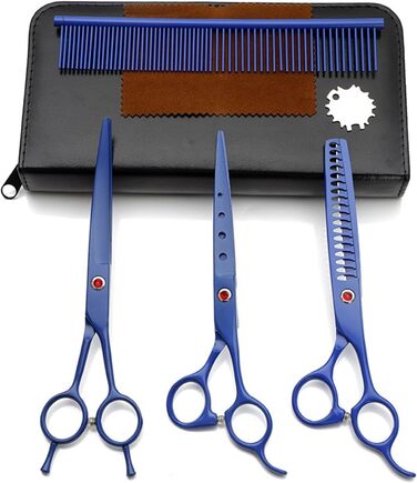 Набір ножиць для собак 3 в 1: прямі, зубчасті та вигнуті ножиці для собак, котів та інших тварин