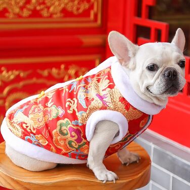 Теплий халат-чонгсам для котів та собак, зимовий стиль Тан, теплий одяг для святкування Нового року, Bichon, малі та середні породи