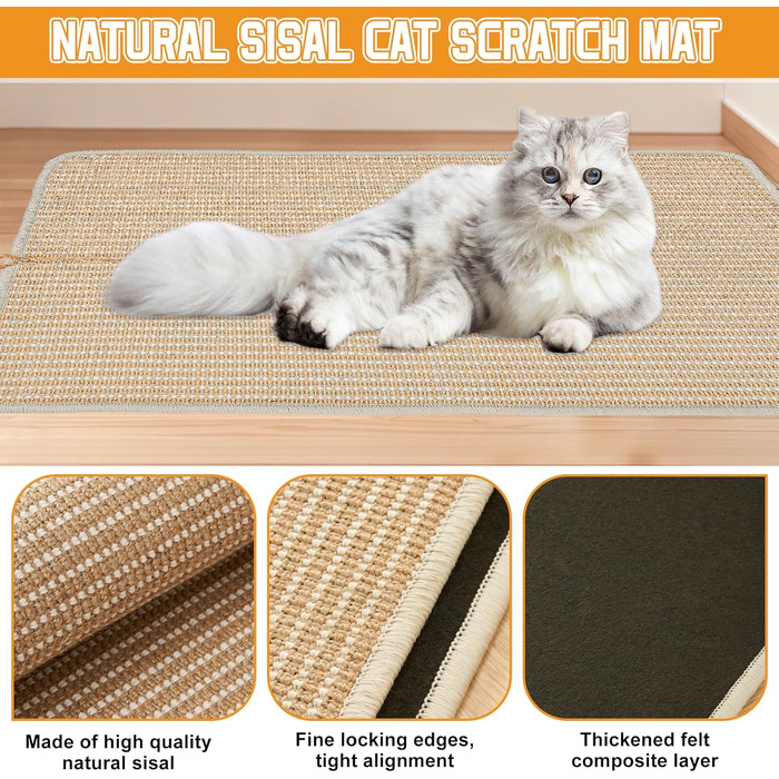 Килимок для дряпання котів, 2 шт., 60 x 40 см, сизаль, з дзвіночком, захист від подряпин