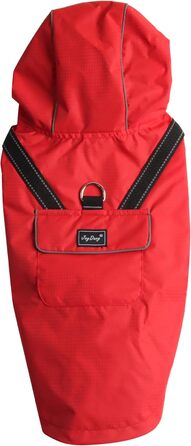 Преміум дощовик для собак з капюшоном, розмір S (Small), червоний. Дощовик для маленьких собак, для активного відпочинку, водонепроникний, з кишенями.