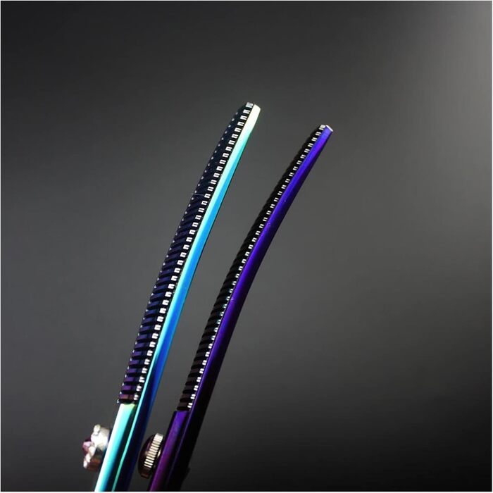 Професійна витончена ножиці для грумінгу собак 7 дюймів, 440C сталь, витончена клинка, для розрідження шерсті, 45% розрідження, кольоровий дизайн 'Райдужна рибка'