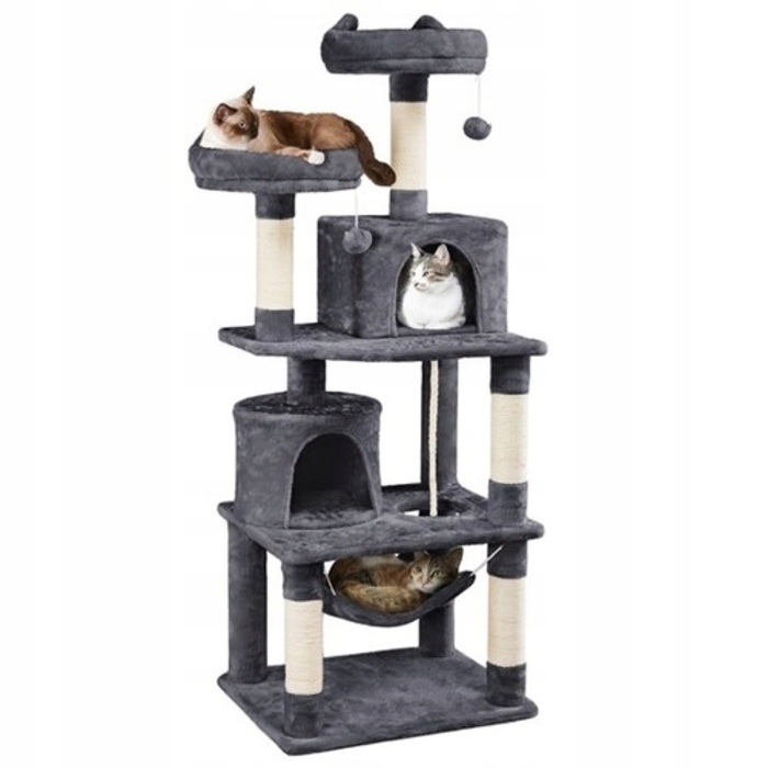 Високий ігровий комплекс для котів: дряпалка-вежа з будиночком та лежаком, 7 рівнів, 158 см + іграшка
