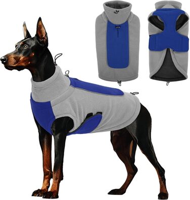 Теплий флісовий пуловер для собак - зимовий пуловер з подвійним шаром (3XL, обхват грудей 73 см, шия 46 см, блакитний)