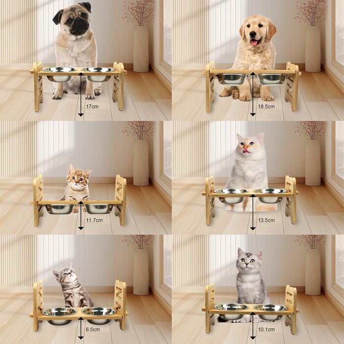 Підвищений годівниця для тварин Suerhatcon, миска для собак або котів, регульована висота, з 2 нержавіючими мисками для маленьких собак та котів