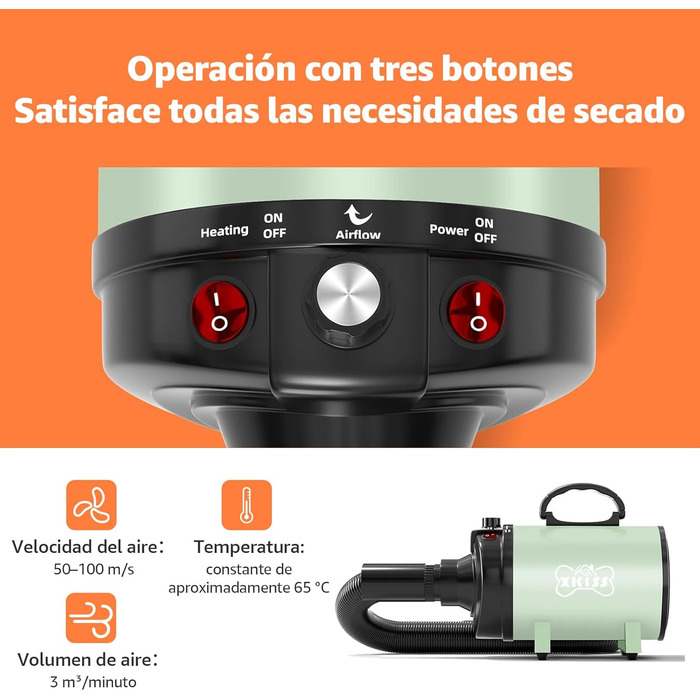 XKISS Професійний набір для грумінгу собак 2800W з пилососом для шерсті, фен для собак, машинка для стрижки собак, видалення шерсті (зелений)