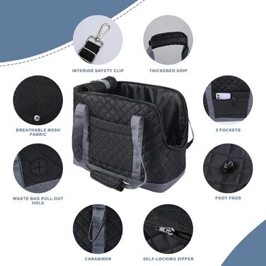 Сумка-переноска для собак та котів, чорна, дихаюча, з кишенями, для маленьких собак, цуценят, кроликів, миючий матеріал