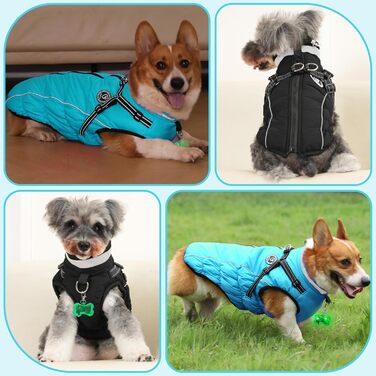 Зимовий одяг для собак HezzLuv: теплий водонепроникний одяг з LED-краваткою та світловідбиваючими смугами, розмір M, блакитний