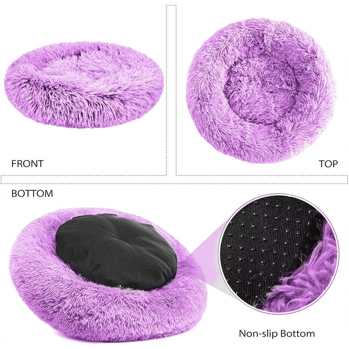 М'яке ліжко для собак та котів PETCUTE, кругленьке, фіолетове (M)