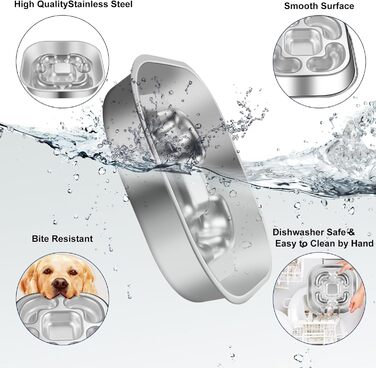 Антишвидковідхарчувальний напувалка для собак, нержавіюча сталь, Slow Feeder, з антиковзним силіконовим килимком, миска для корму для собак великих та малих порід, котів