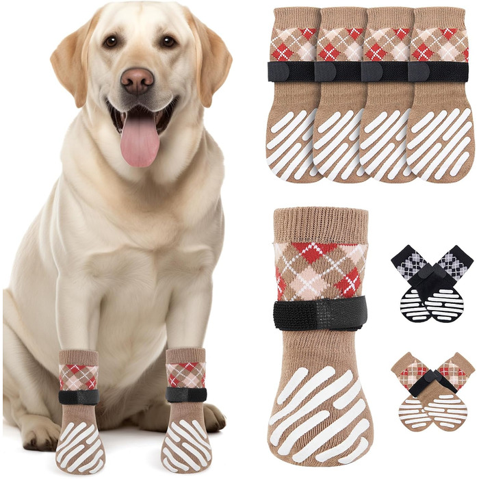 Захисні шкарпетки для собак PICK FOR LIFE - антиковзаючі, для дому, чорні (S, Коричневий)