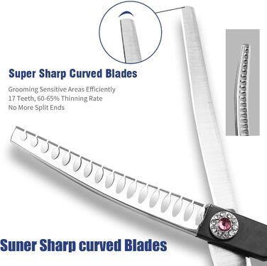 Професійна філірувальна ножиця Profi 7,0 дюймів для собак, котів та інших домашніх тварин. Ножиці для грумінгу з регулюванням натягу, сталь 440C