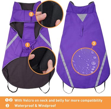 Водонепроникний зимовий одяг для собак - теплий флісовий дощовик з отвором для коміра та світловідбиваючими елементами, 4XL, фіолетовий