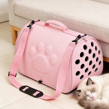 Транспортувальна сумка для котів з плечовим ременем - портативна для кошенят у подорожах | Для подорожей, походів, літака, кемпінгу, роботи, візитів до ветеринара, міста та подорожей з рюкзаком (Рожева, L)