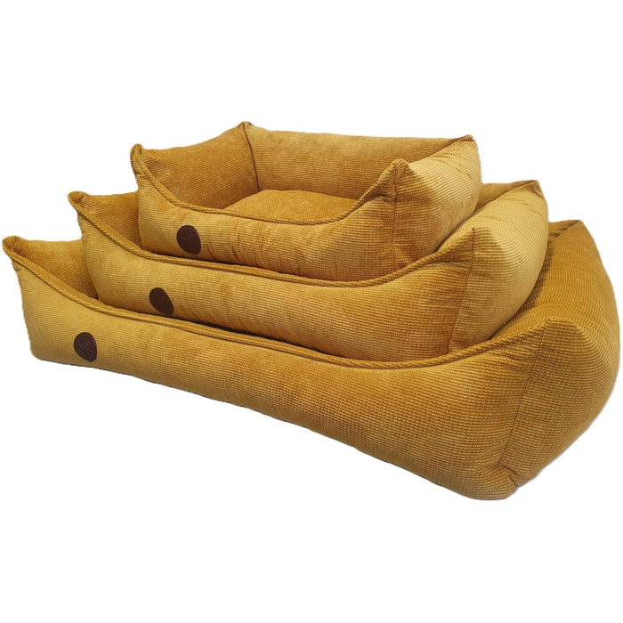Ортопедичне ліжко для собак, сумісне з великими, середніми та маленькими породами, жовто-гірчичний колір, миється, розмір S (60x40x15 см)