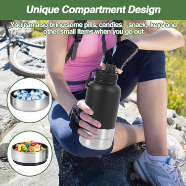 Водяна пляшка для собак на прогулянці, 950 мл, з мискою, ізольована, нержавіюча сталь, для подорожей та активного відпочинку