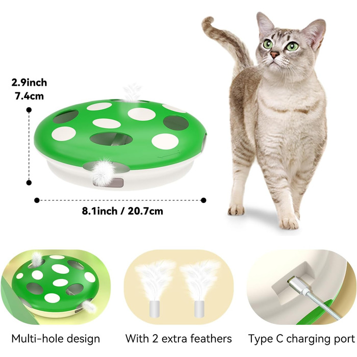 Інтерактивна іграшка для котів Namsan з інфрачервоним сенсором, USB-C зарядка, тиха, електрична - зелена