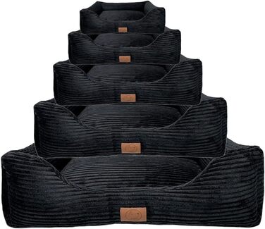 Ортопедичне ліжко для собак Elropet з м'якого корду, кошик для собак (Чорний, S (75x55x20cm))