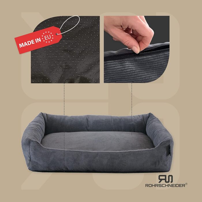 Крісло-ліжко для собак, антрацитова тканина Cord, 70x50 см, з подушкою та пакетиками для прибирання