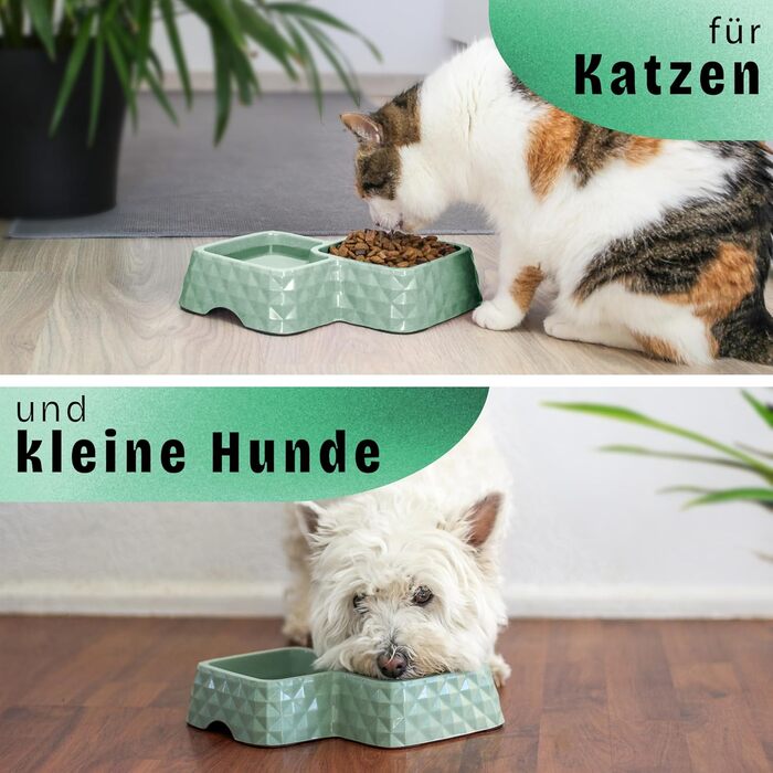 Подвійний миска для котів та маленьких собак ne&no® з бамбука, неслизька, до 400г корму та 350мл води, м'ятного кольору