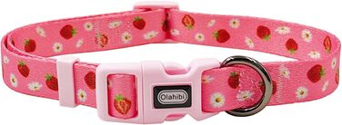 Нашийник для собак Oahibi з принтом черешень, рожевий, поліестер, розмір L, комплект з малюнком полуниці та гусячої лапки