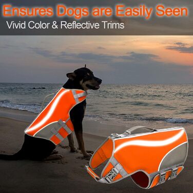 Надувна собача жилетка для плавання з ручкою та світловідбиваючими елементами, Orange (M)