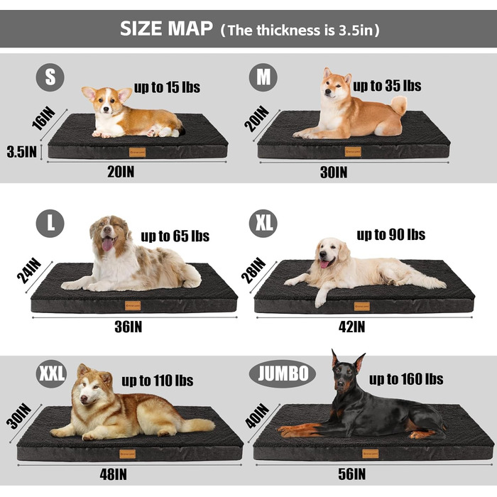 Ортопедичне ліжко для собак Patas Lague, велике, 91,4 x 61 см, м'яке, водонепроникне, з піною, знімний, пральний чохол, неслизьке дно, рожевий (JUMBO:56x40x3.5 IN, Чорний)