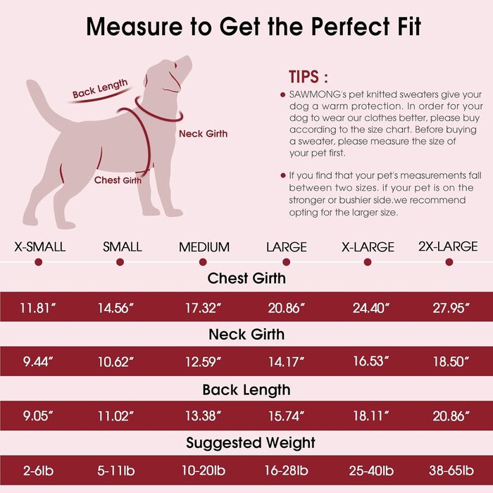 Пуловер для собак SAWMONG для великих собак, в'язаний пуловер з коміром-горловиною, світшот, класичний зимовий, теплий одяг для домашніх тварин для хлопчиків, дівчаток, пуловер для домашніх тварин, Чихуахуа, Французький бульдог (XX-Large, Червоний/Подорож