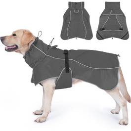 Водонепроникна куртка для собак HezzLuv, світловідбиваюча, вітрозахисна, тепла зимова куртка з м'яким флісовим підкладкою для собак маленьких та великих порід, для активного відпочинку на природі та прогулянок у холодну погоду, сірий колір, розмір L (довжина спини 55 см)