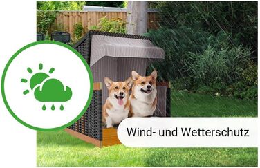Клітка-лежанка для собак Outgarden з дерева, з тінню та мисками | Лежанка для собак маленьких порід | Чорний з блакитно-білим | Темно-синій матеріал