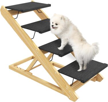 PawHut Сходинка для собак 4-ступенева, регульована висота 62,5 см, з антиковзким покриттям, складана, для собак та котів, великі породи до 40 кг, колір: натуральний