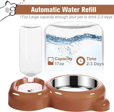 Набір мисок для собак і котів з диспенсером води та миска з нержавіючої сталі (колір: коричневий)