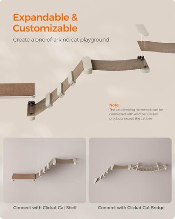 Кігтеточка Feandrea Clickat Collection 006 - висока, стійка, настінна, з 2 сидіннями, діаметр 10.4 см, швидка збірка, розширювана, гамак для котів (L-002)